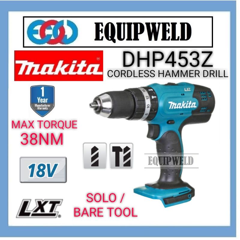 MAKITA 18V DHP453Z 13MM CORDLESS HAMMER IMPACT DRILL COMBI DRIVER SOLO 38NM DHP453 DHP 453 Z