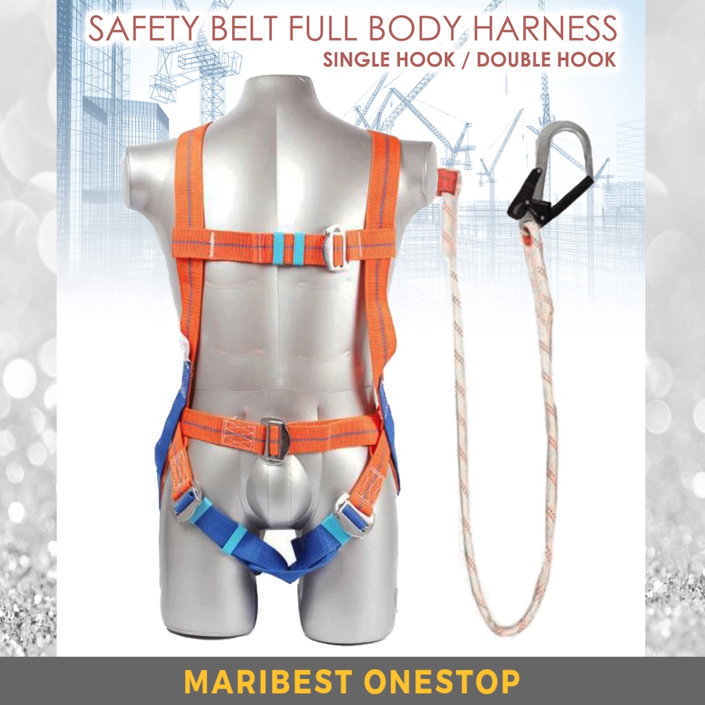 Full Body Harness Built-in Lanyard & Large Hook, Fall Protection