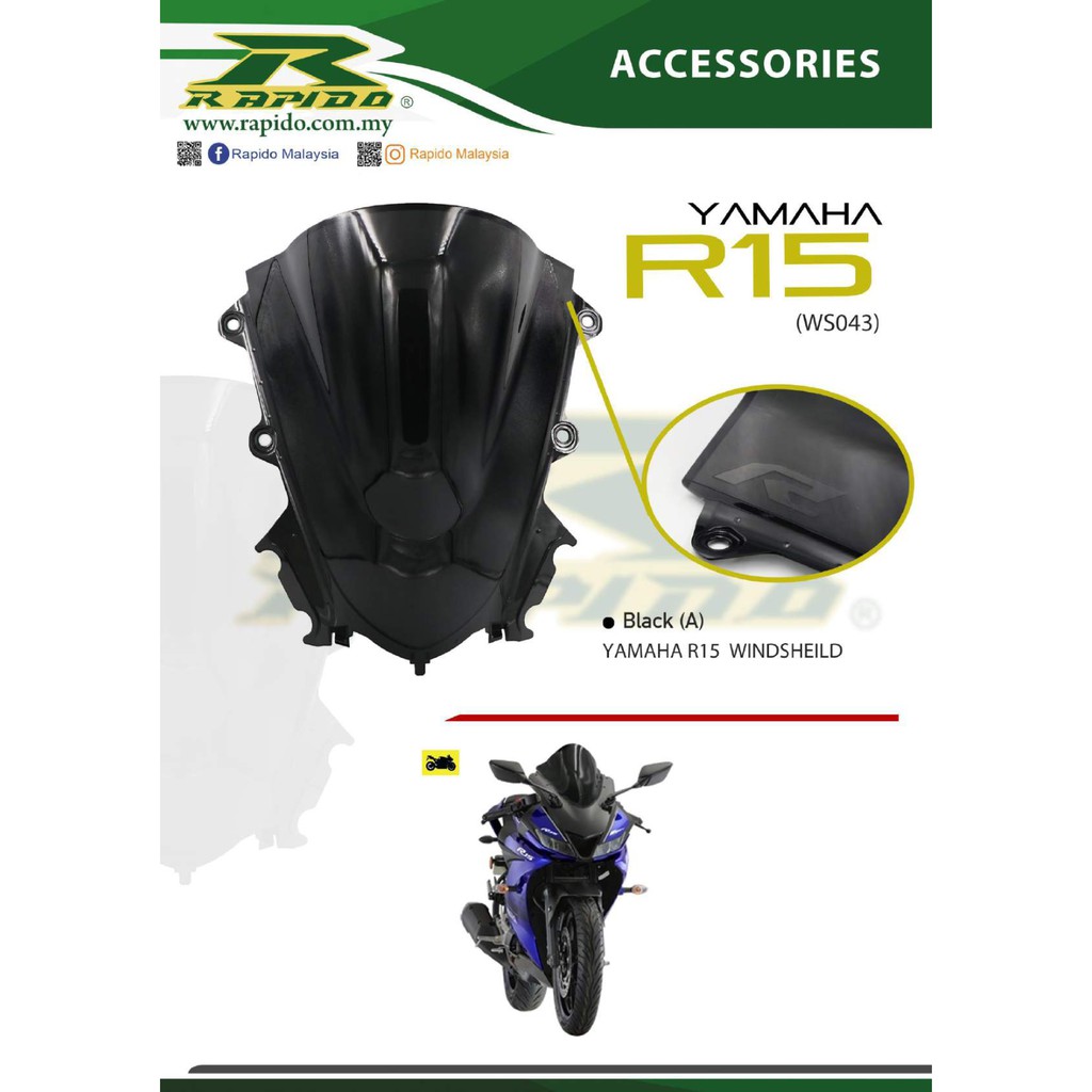Rapido Yamaha R15 Windshield (Black) | Shopee Malaysia
