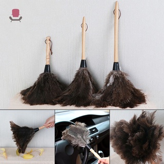 Duster Anti-Static Ostrich Feather Fur Brush Dust Cleaning Tool Wooden  Handled R