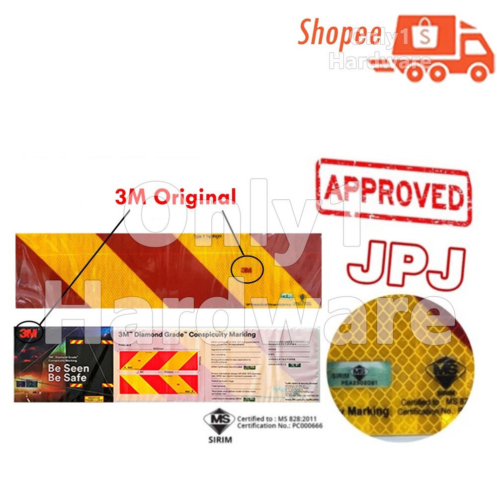 3M ORIGINAL LORRY REFLECTIVE STICKER YELLOW RED DIAMOND STICKER WITH ...