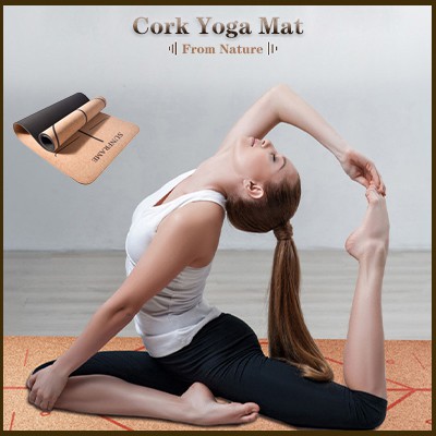 5MM Cork Yoga Mat TPE Natural Printed Non-slip Pilates Exercise