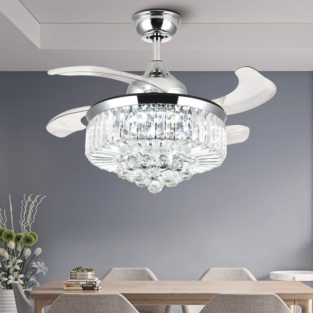 7pm modern crystal ceiling fan with light retractable blades chandelier
