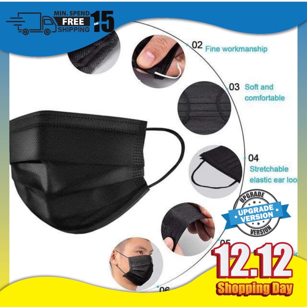 [READY STOCK] 50pcs Full Black Colour 3ply Face Mask 4ply Medical ...