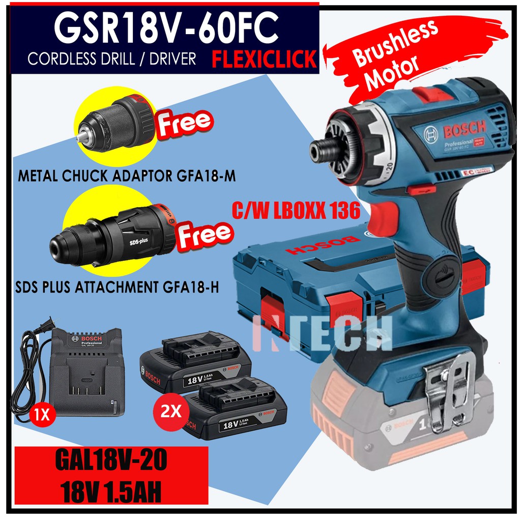 Bosch 18V Cordless Drill/Driver GSR 18 V-60 FC Malaysia 