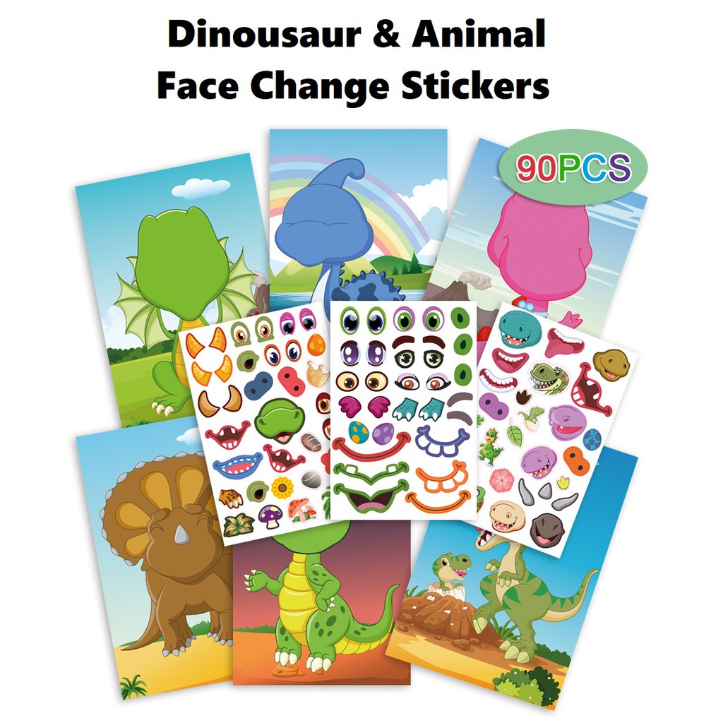 (Malaysia Stock) Kids Dinosaur Animals Face Change Sticker Set Learning ...