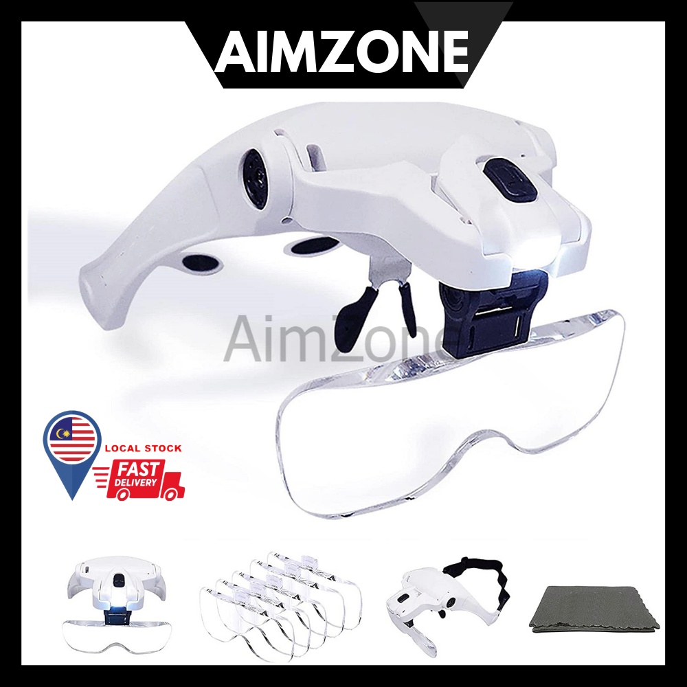 AimZone Reading Aid Glasses Headband Magnifier Magnifying Glass with