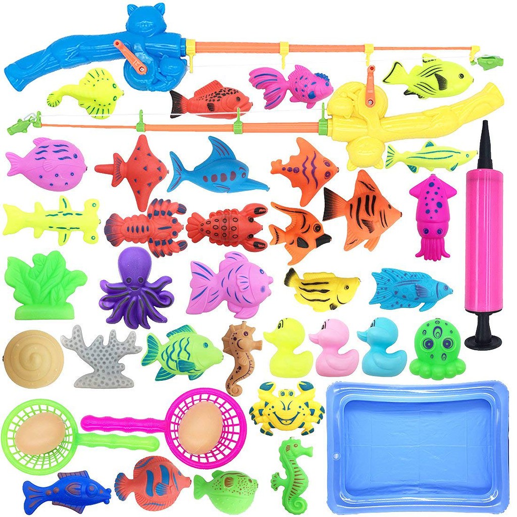 40pcs Magnetic Fishing Game Toy with Pool Fishing Rods Set for Kids Bath  Toys
