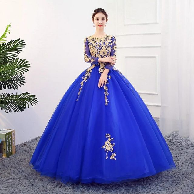 Royal blue wedding hot sale dress with sleeves