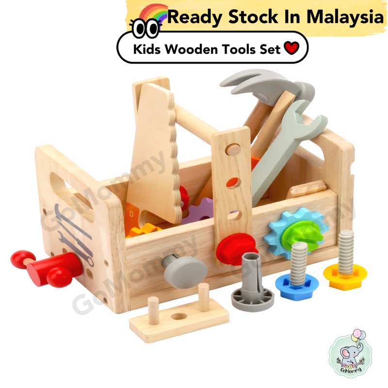 Wooden Tool Toolbox kotak alatan Construction Building DIY Kids Toy ...