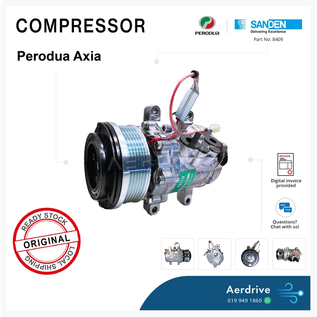 ORIGINAL SANDEN Perodua Axia Car A/C Compressor (Sanden: 8409) | Shopee ...