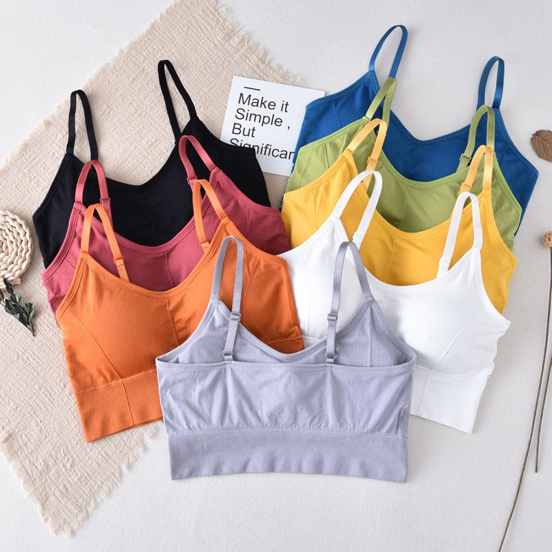 Ready Stock】 Candy Color Casual Sports Bra Ladies Sexy Sling Tube Top