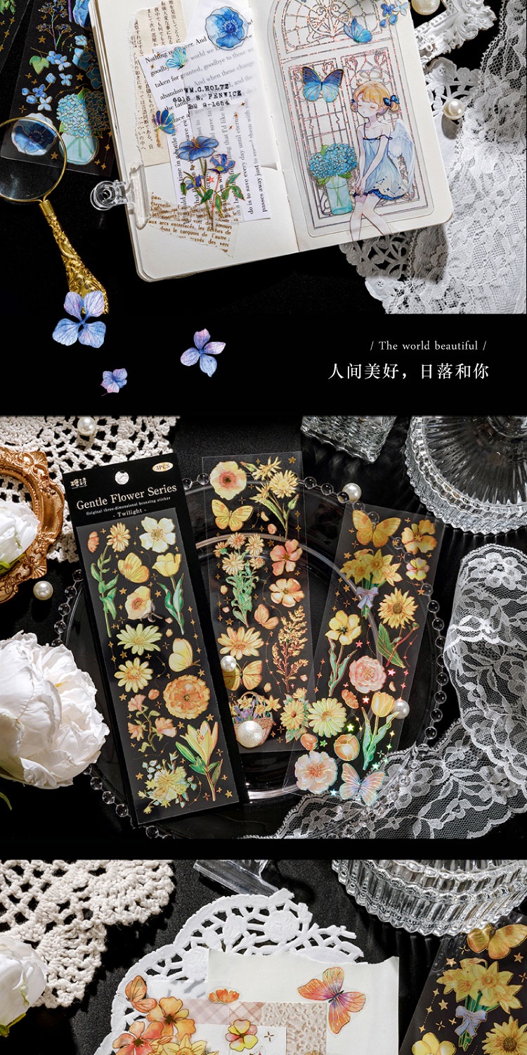 Journamm 3pcs/pack Gilding Craft PET Stickers Floral Sticker DIY Cut ...