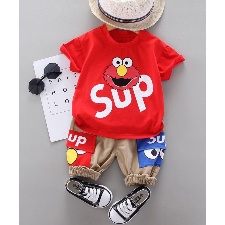 Elmo Supreme Clothes Sets Kids Fashion Sets Boy Clothing Cotton Sets Shopee Malaysia