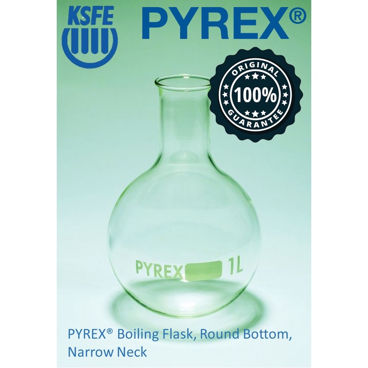 Pyrex Boiling Flask, Round Bottom & Narrow Neck, Original from UK