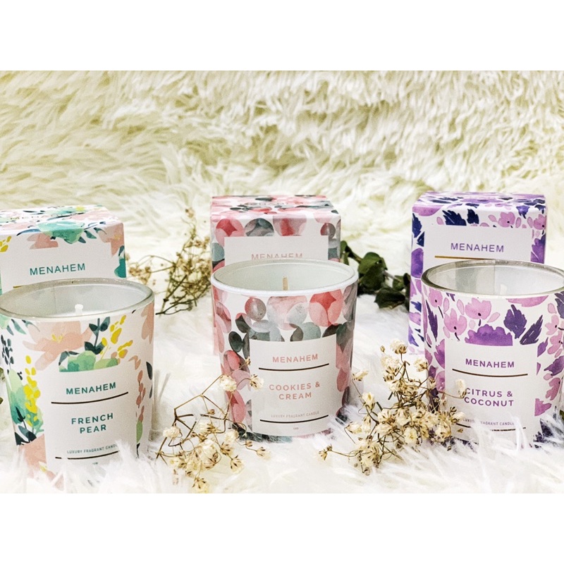 Menahem Scented Candle Tri Colour Premium Smokeless and Relaxing Fragrance Lilin Wangi