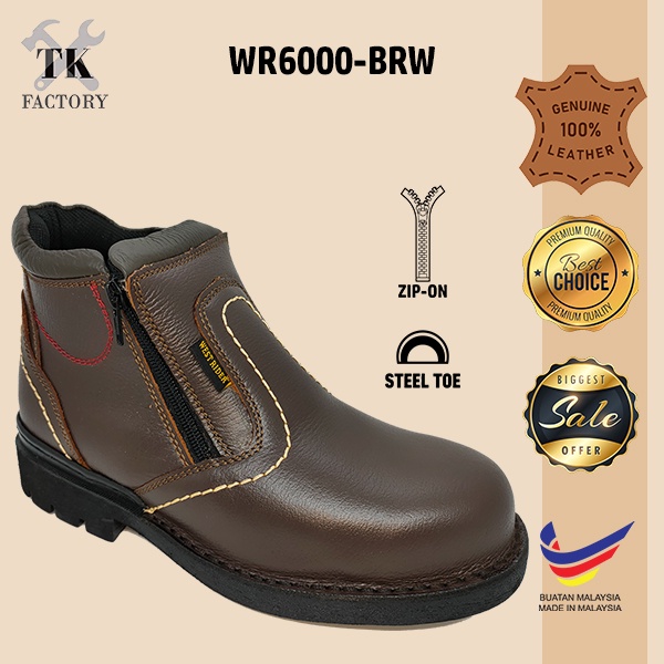 Low Cut Hard Leather ZipOn Safety Shoes / Safety Boots Steel Toe Cap