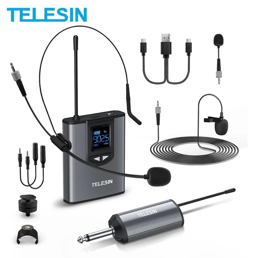 TELESIN 50M Transmission UHF Wireless Microphone Lapel Lavalier