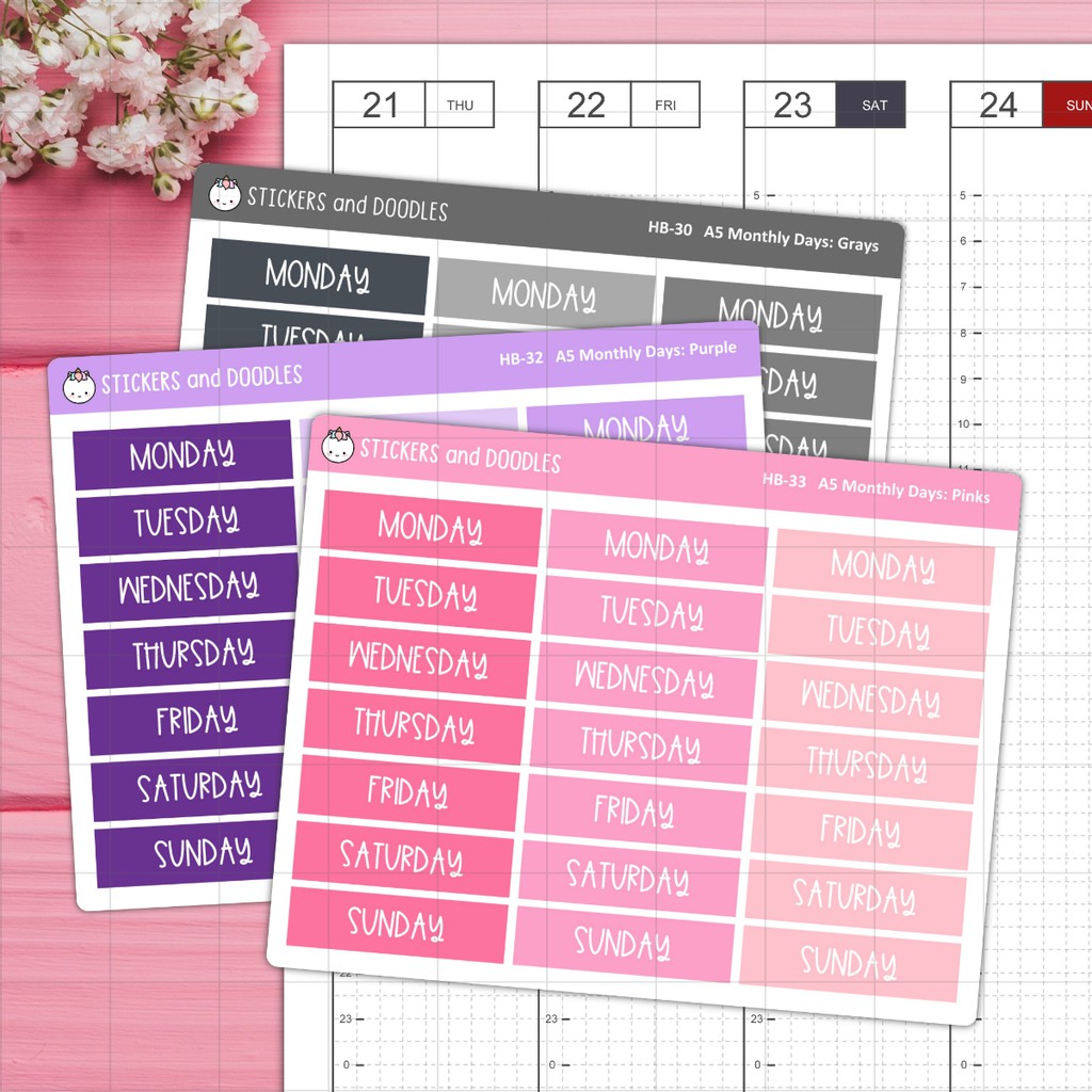 Header Stickers: Days of the Week Functional Planner Sticker for ...