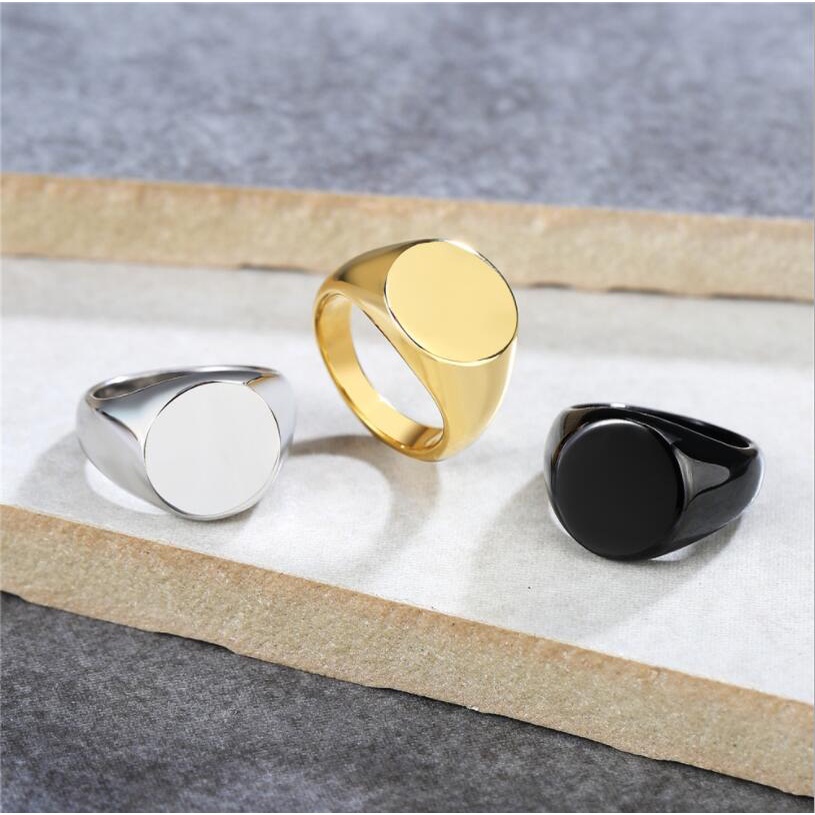 Silver Gold Black Simple Style Stainless Steel Polished Round Men Punk ...