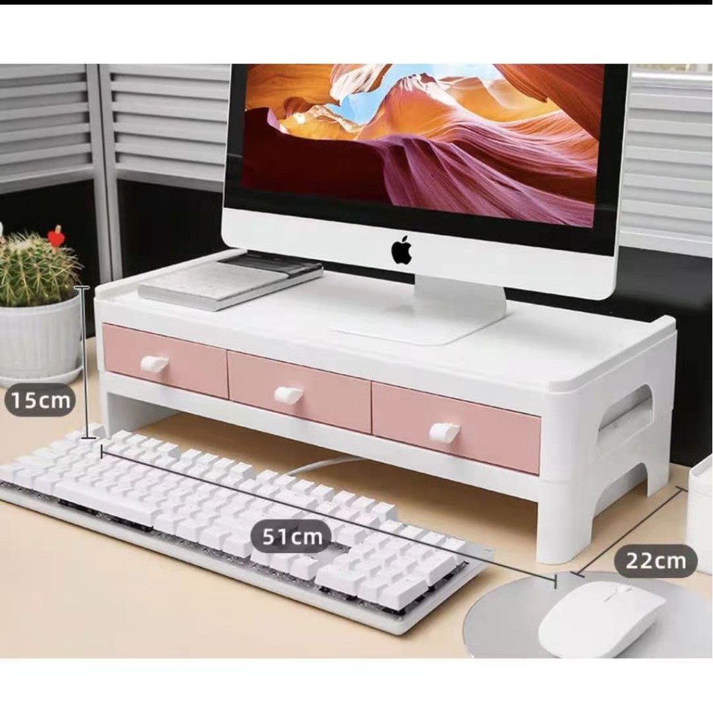 Computer Monitor/Laptop /TV Stand Riser With 3 Small Drawers Office ...