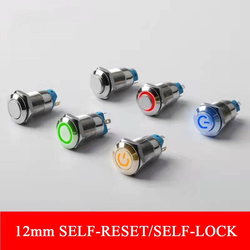 12mm 12-24v Electronics Chrome Pin Foot Led Light Metal Push Button ...