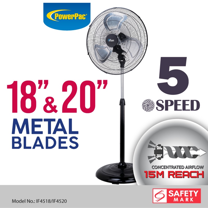 iFan Metal Stand Fan, Industrial Stand Fan 18 inch, 20 inch (IF4518 ...