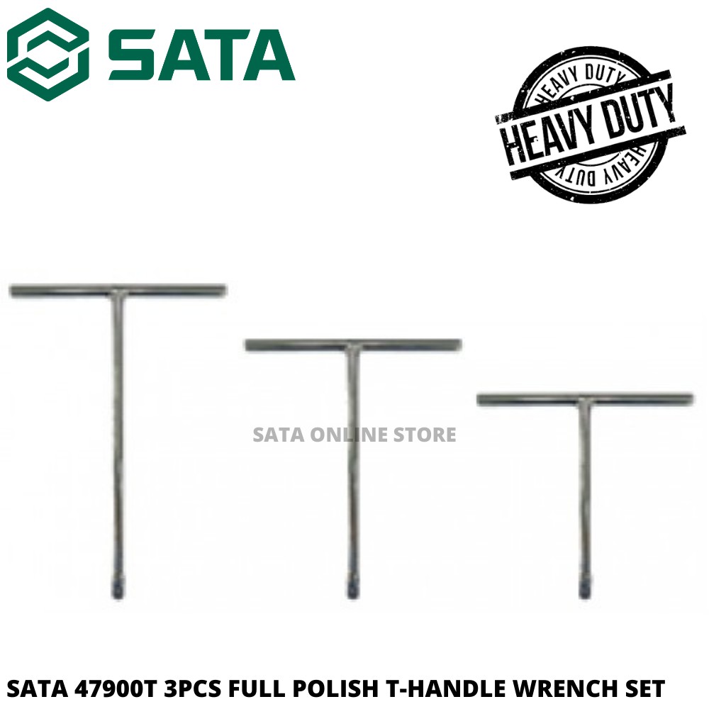 SATA 47900T 3PCS FULL POLISH THANDLE WRENCH SET 1/4'' 3/8'' 1/2'' / T