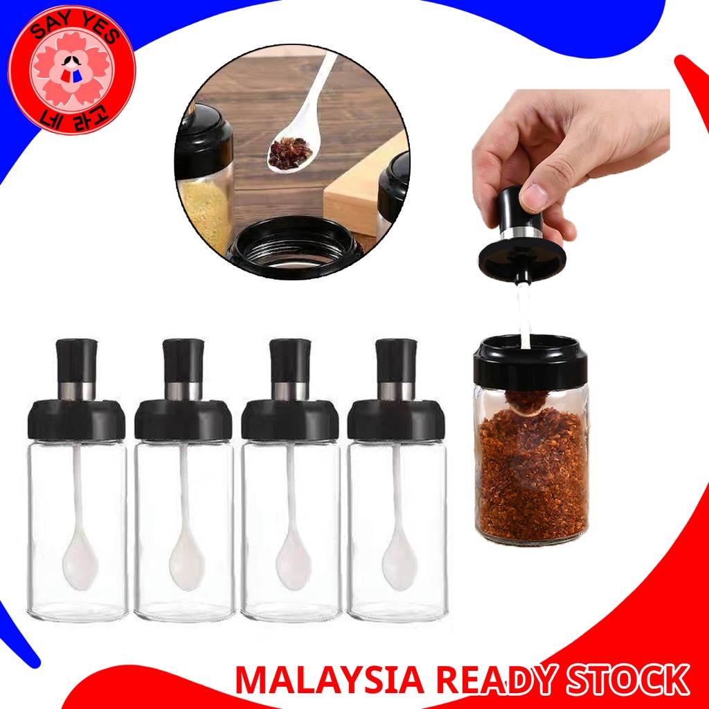 SayYes Botol Kaca Glass Seasoning Bottle Transparent With Spoon Salt ...
