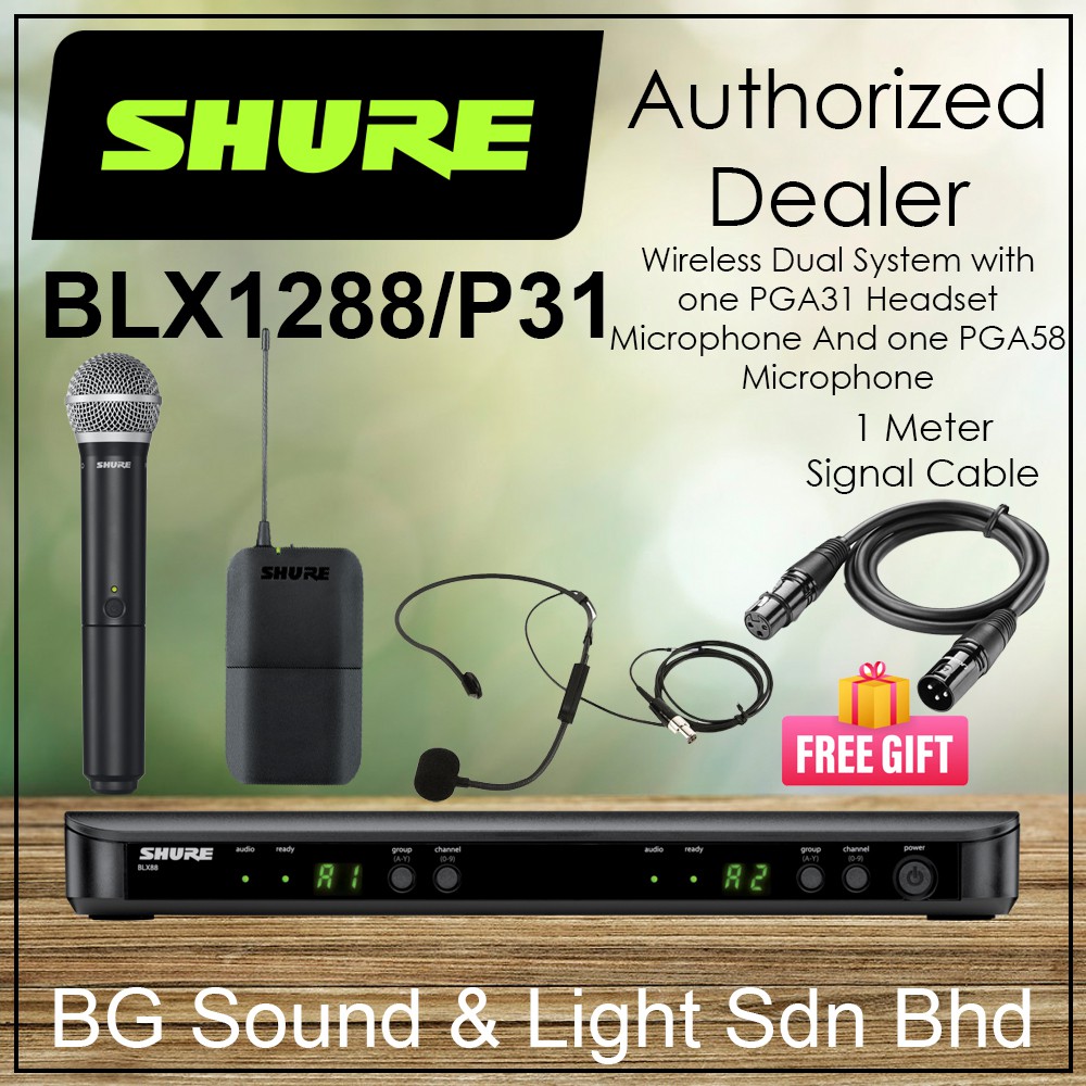 Shure BLX1288 P31 Dual Channel Headset Handheld Combo Wireless Mic System FREE CABLE BLX PGA31 PG58