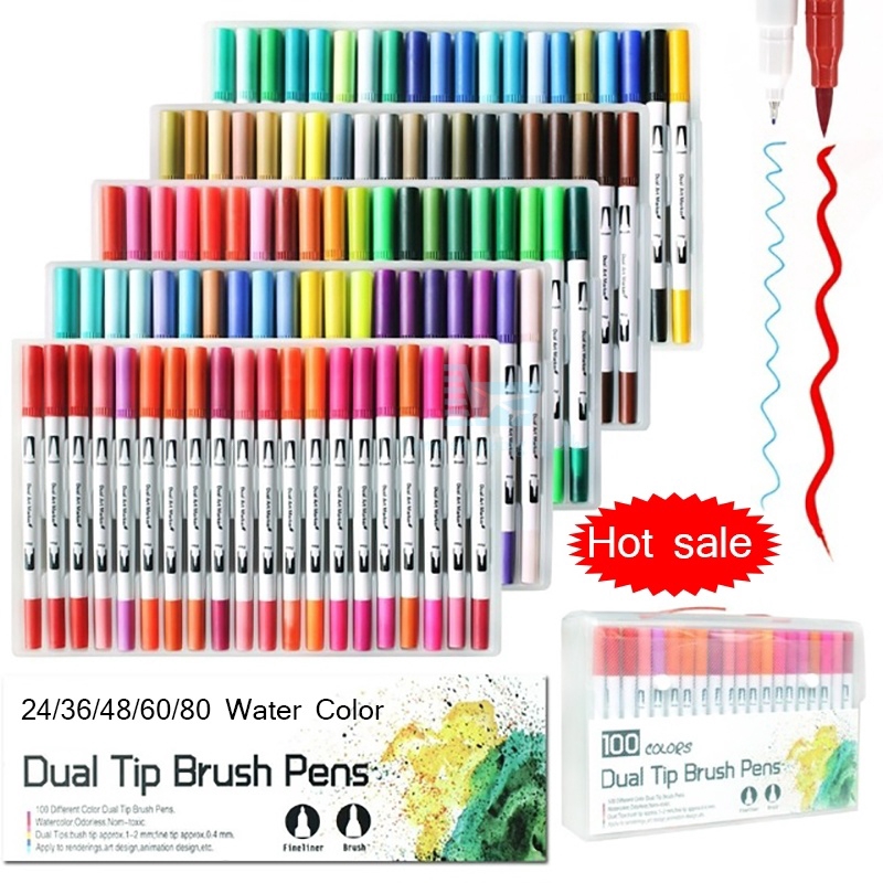 100 Color Watercolor Dual Brush Pen 0.4 MM Fineliners Water-based ...