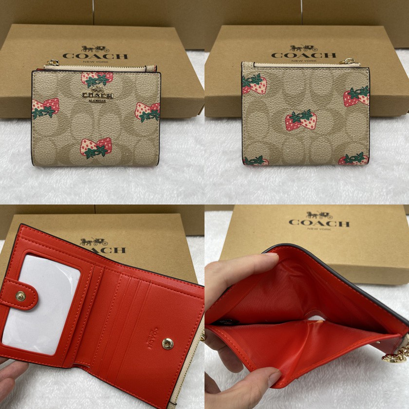 Coach Snap Card Case Short Wallet Women Purses Zip Fold 4592 76880