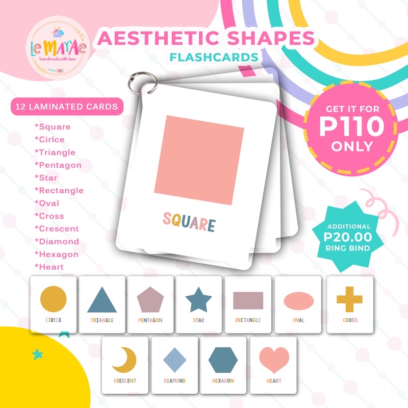 SHAPES Aesthetic Theme Laminated Flashcards Interactive Educational ...