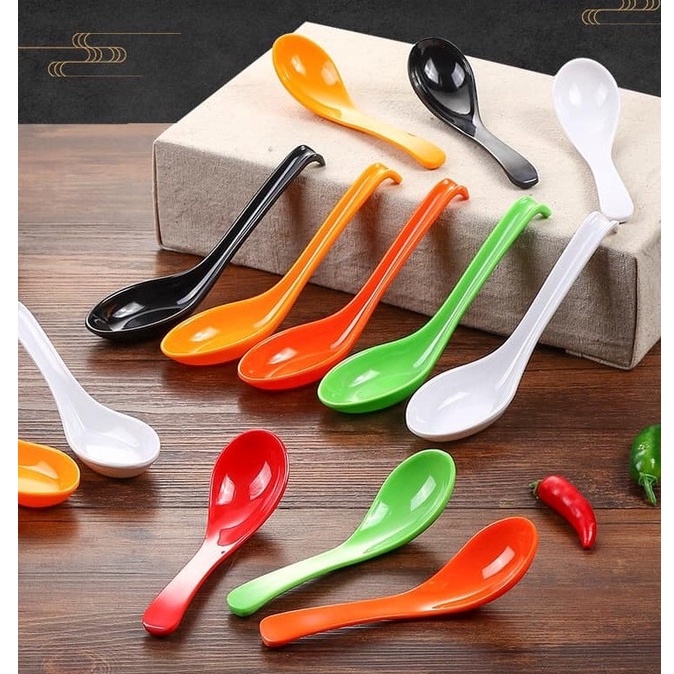 🔥 Melamine Japanese Soup Spoon with Hook Noodle Ladle Food Cutlery