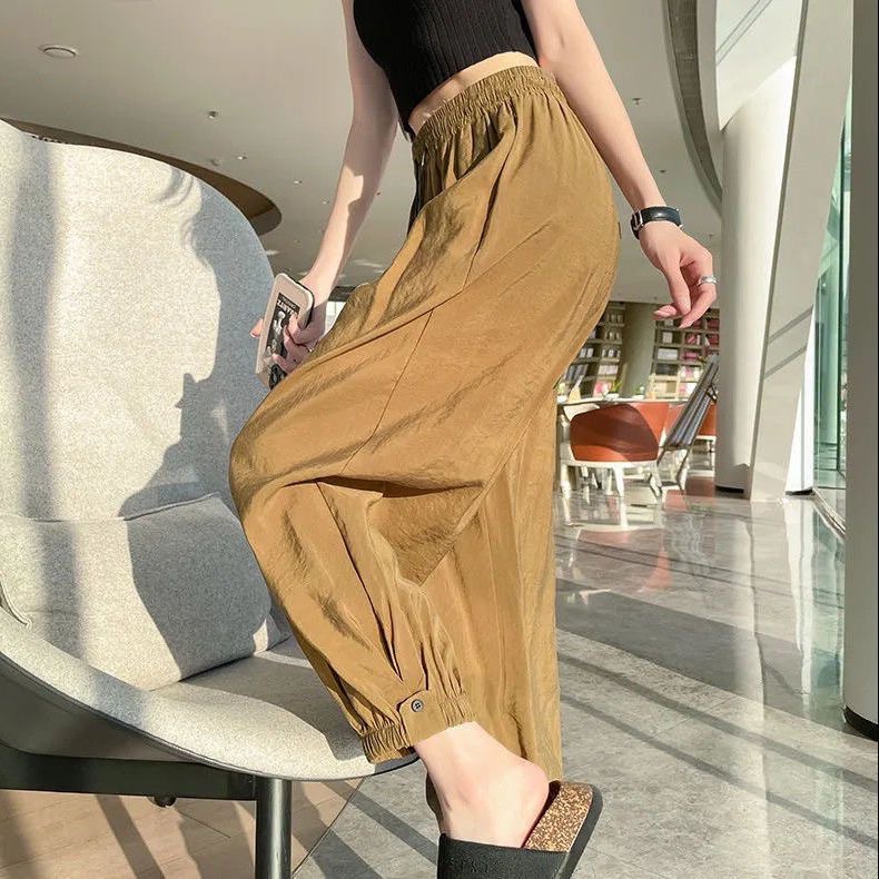 Casual sports pants women's new solid color thin section loose high
