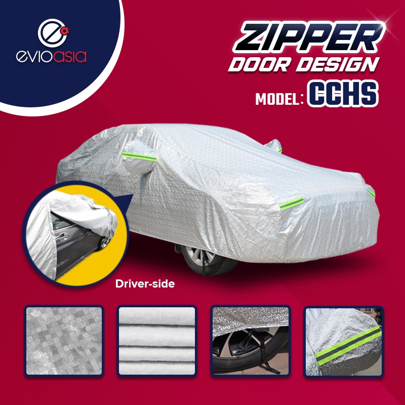 Evio Asia Full Reflective Car Cover Selimut Kereta Side Door Zipper