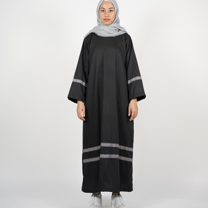KATUN Abaya Robe Classic Black Ethnic Stripes Premium Quality Cotton ...