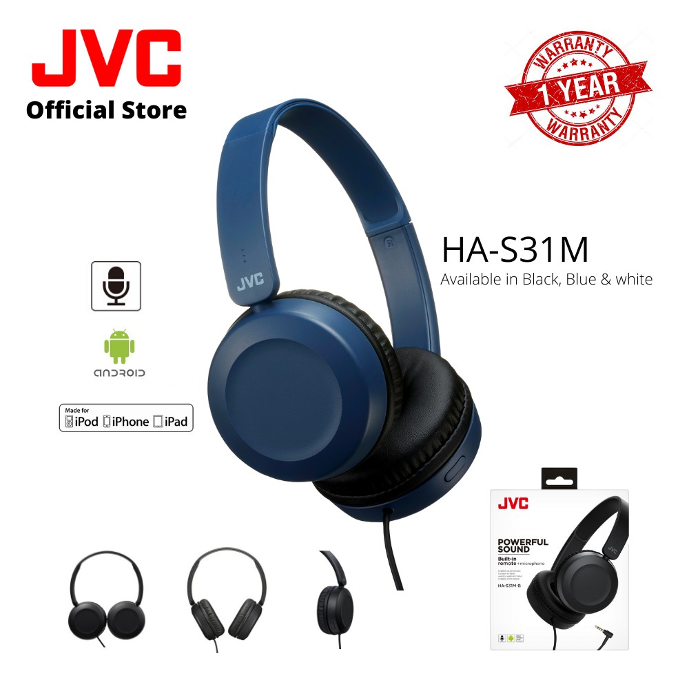 JVC HA S31M Powerful Sound Headphones with Remote Microphone