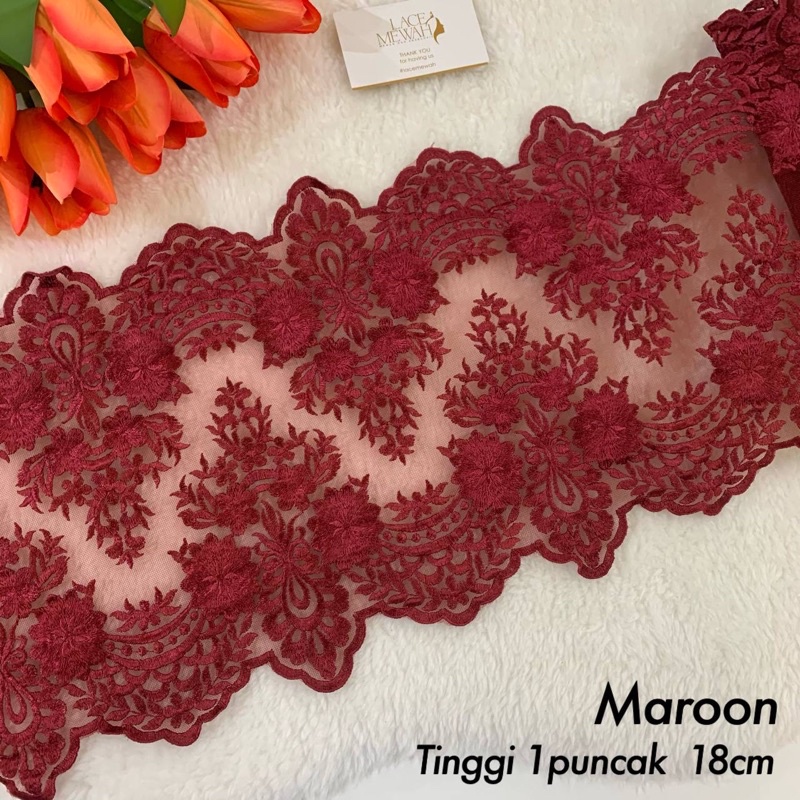 🔥SIAP SEQUIN 🔥 READYSTOK BORDER LACE RENDA WARNA MAROON LACEMEWAH ...