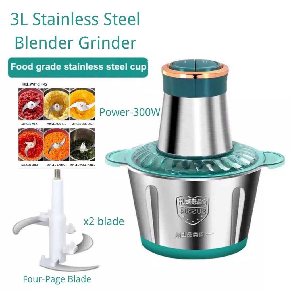 Food Processor with 2 Bowls, Electric Meat Chopper & Vegetable Grinder,  Stainless Steel Bowl and Glass Bowl, 2 Speed, 300W