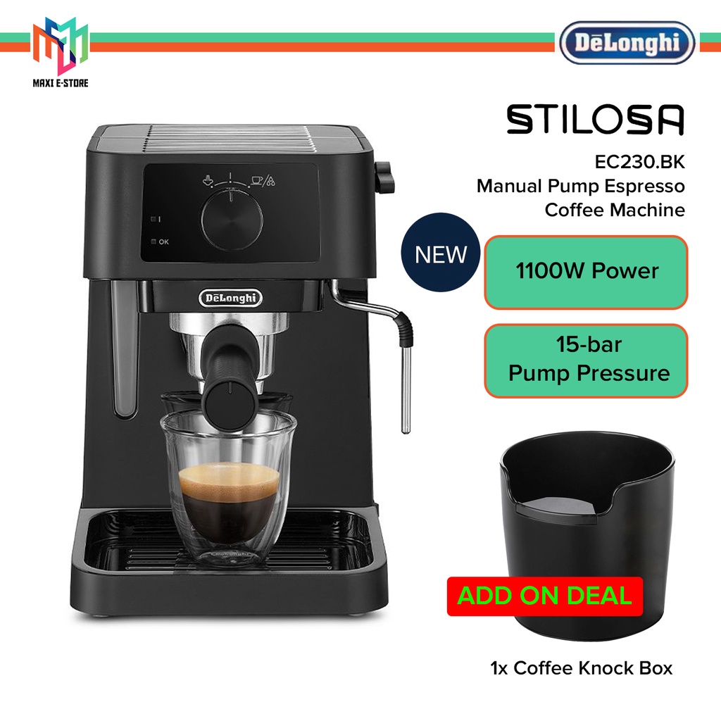 Delonghi Stilosa 15 Bar Pump Espresso Machine in Black and Stainless Steel