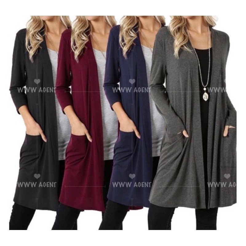 WOMEN POCKET LONG SLEEVE LONG CARDIGAN MUSLIMAH COTTON BORONG MURAH DRESS CARDIGAN LABUH OUTFIT