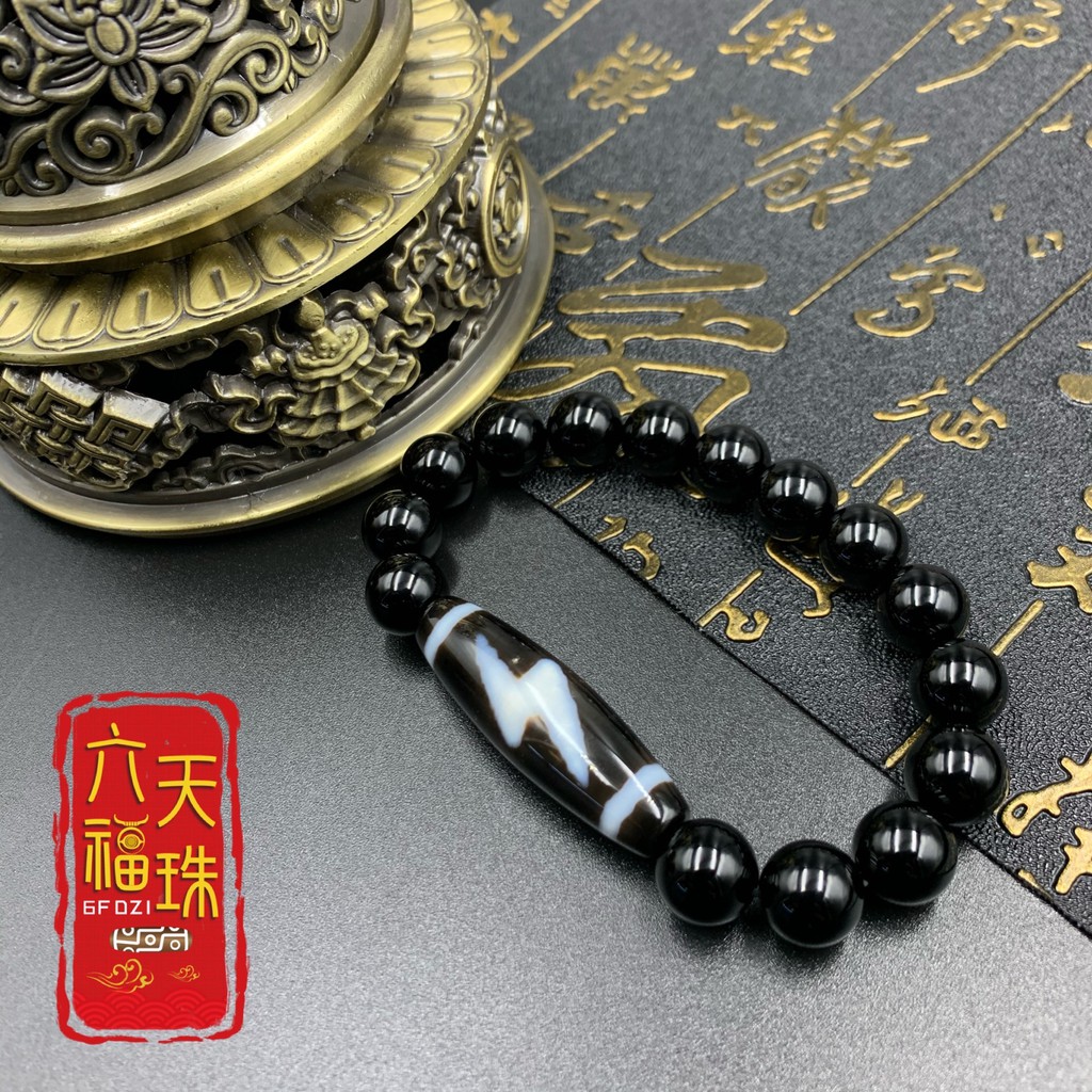 六畐天珠6F Dzi 】闪电五眼新天珠（单颗新天珠/黑玛瑙手串） | Shopee