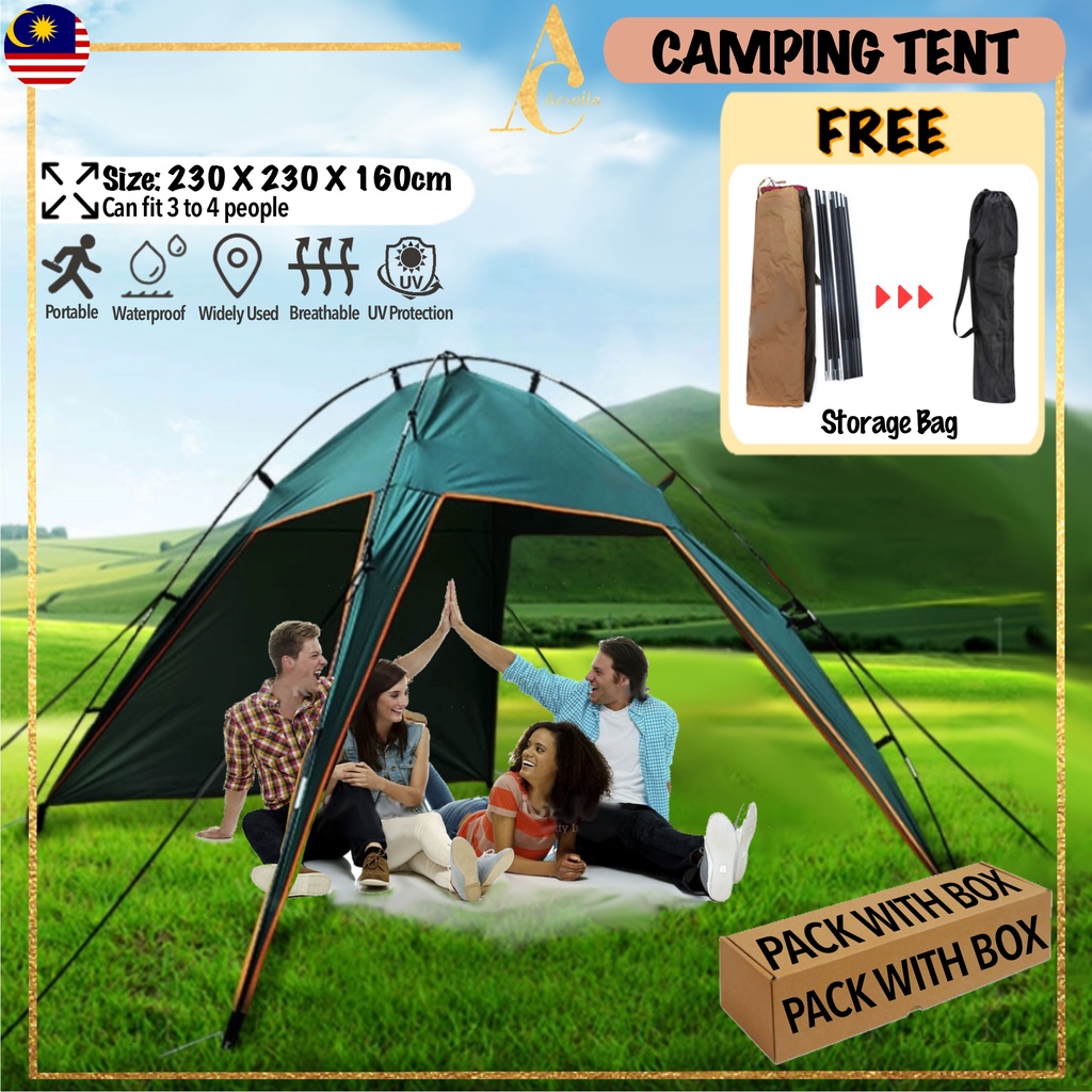 🔥NEW🔥Premium Foldable Tent 4 persons UV Resist Camping Tent Khemah ...