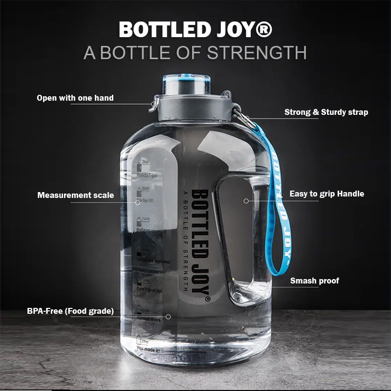 Bottled Joy 2.5L Water Bottle, BPA Free Large Water Bottle Hydration with Motivational Time Marker Reminder Leak-Proof Drinking Big Water Jug for