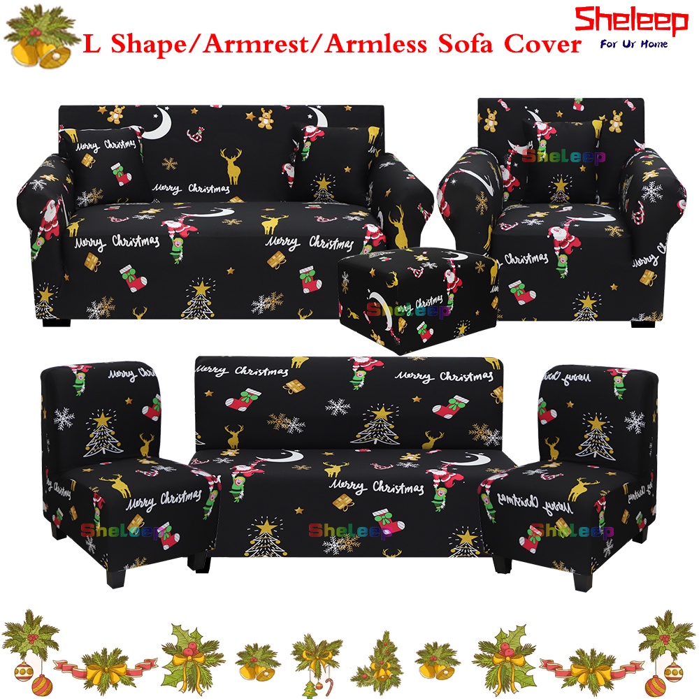 Sheleep Christmas Sofa Cover Set 1/2/3/4 Seater Sofa Cover Armless Sofa ...