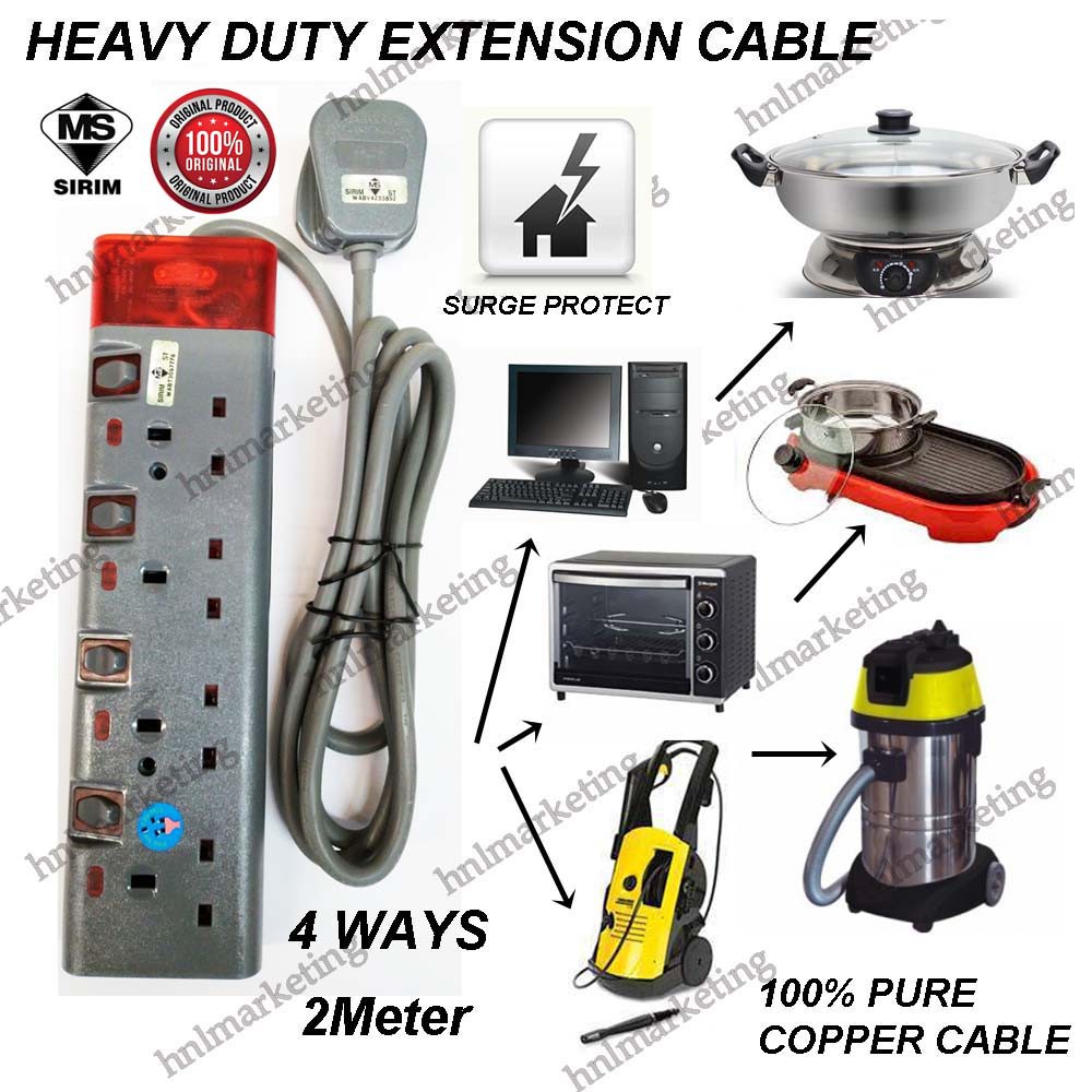 HEAVY DUTY 4 WAY TRAILING SOCKET 2M 3M 5M ( EXTENSION CORD ) | Shopee ...