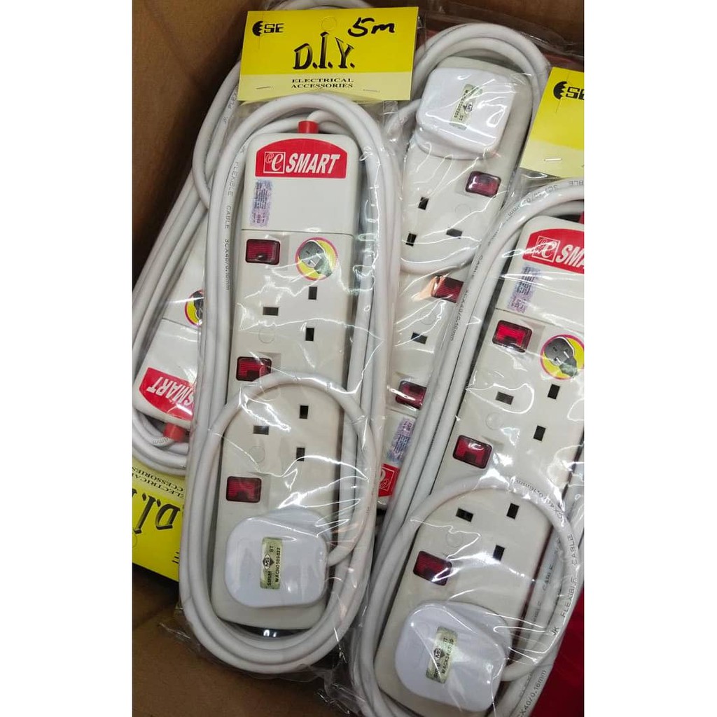 (5 METER +/-) E-SMART Extension Plug Wire T/SKT W/N Cable Box | Shopee ...