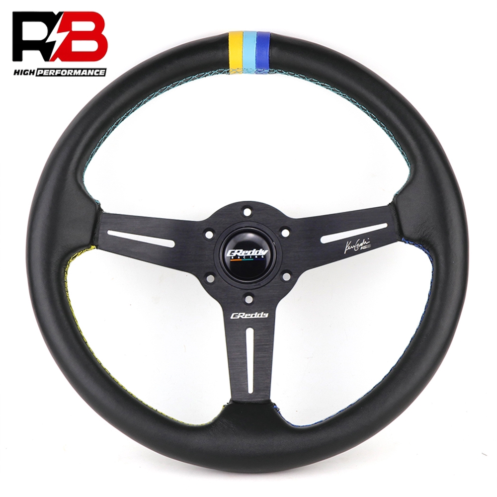 Greddy GPP 350mm/14inch Leather Sport Steering Wheel 3 Color Stitching ...
