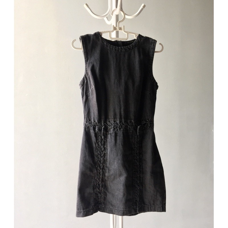 Original ZARA Black Denim Sleeveless Lace Dress (Size S) | Shopee Malaysia